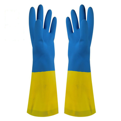 Zweifarbige industrielle Menge zeichnete Haushalts-Handschuh-Neopren-Handschuh-Chemikalienbeständigkeit