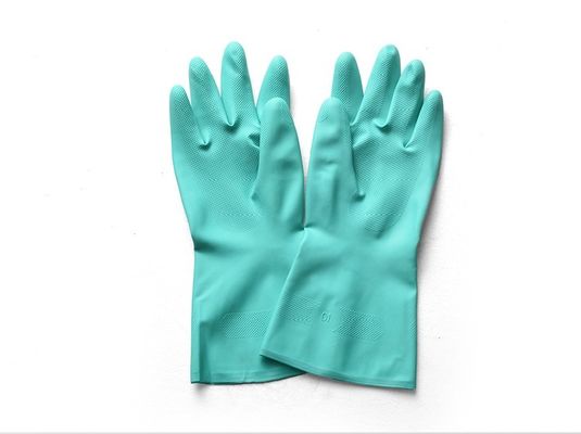 Unflocked Lining Green Nitrile Hand Glove Heavy Duty Protective Gloves 15 Mil Thickness Chemical Resistant Industrial