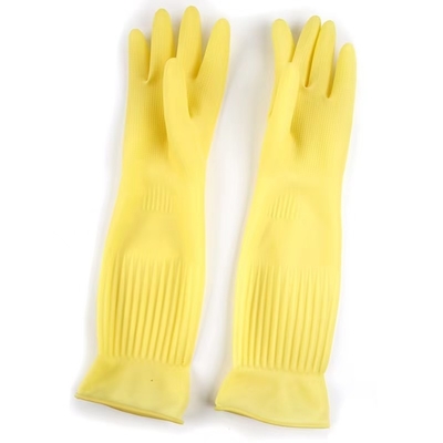 Gelbe Menge der Küchen-zeichnete besonders lange Stulpen-Latex-Handschuh-45CM Handschuhe