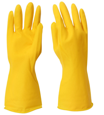 Geschart, Handschuhe der Haus-Reinigungshandschuh-zeichnend Latex-gelbe 32CM