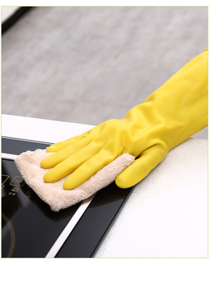 Geschart, Handschuhe der Haus-Reinigungshandschuh-zeichnend Latex-gelbe 32CM