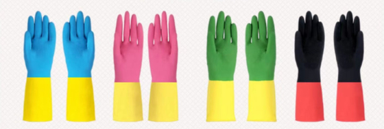 Zweifarbige chemische beständige Latex-Handschuhe arbeiten Teller-Reinigungs-Latex-chemische Handschuhe im Garten