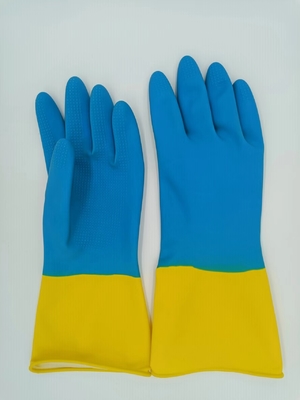 Blauer gelber Latex-industrieller zweifarbiger Handschuh-gespritzte HauptChemikalienbeständigkeit