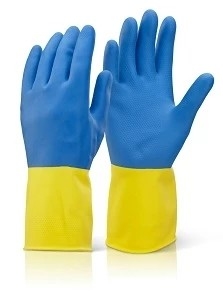 Biolor-Latex-Haushalts-Handschuhe scharen sich gezeichnete Küchen-Abwasch-Gummihandschuhe