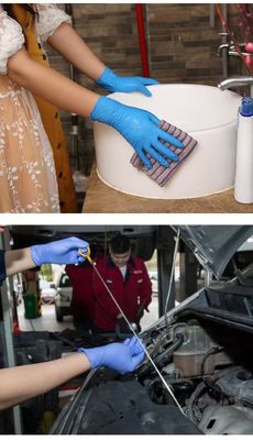 Blue vinyl gloves food work designed to protect hands during food preparation and handling tasks in professional settings