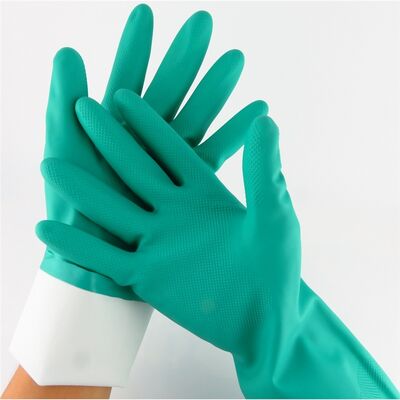 Texturartige Fingerspitzen Grüner Nitrilhandschuh 33 cm Länge 15 bis 18 Mil Dicke Schwere Handschuhe geeignet für Laborarbeiten