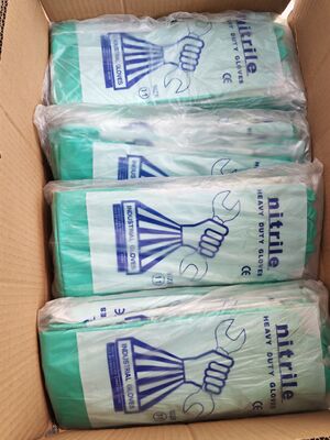 Household Works Green Nitrile Glove CE Certified 33 Cm Length Disposable Gloves Providing Barrier Protection Against Liquids