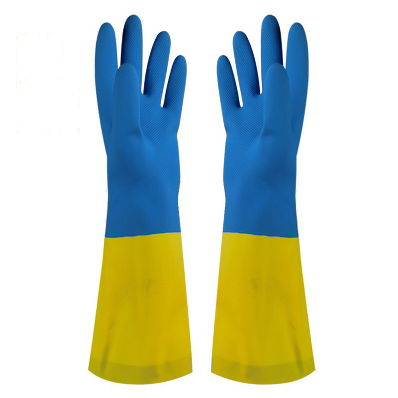 Zweifarbige industrielle Menge zeichnete Haushalts-Handschuh-Neopren-Handschuh-Chemikalienbeständigkeit