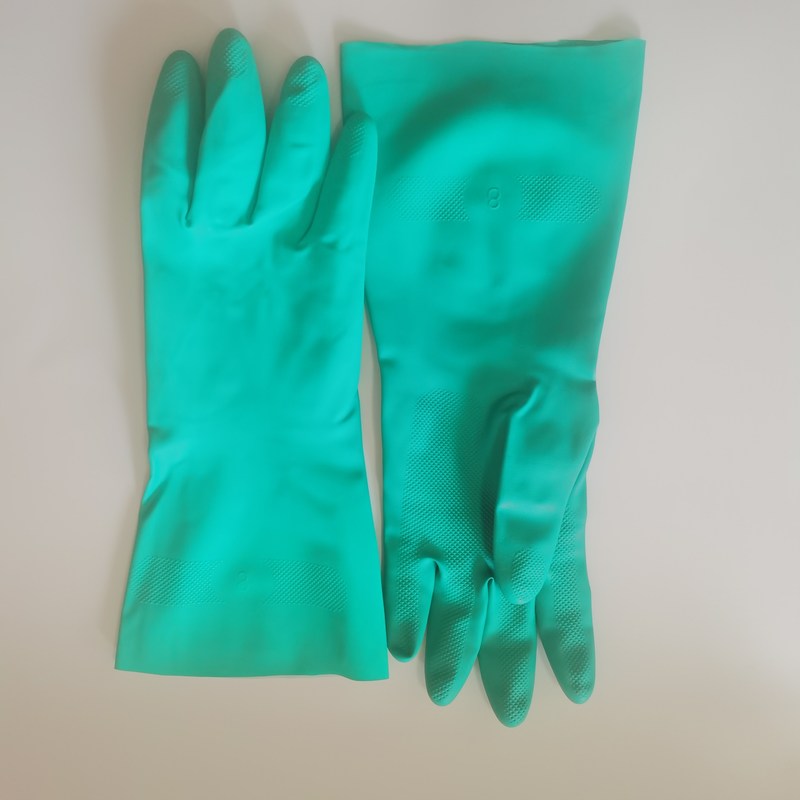 33Cm grüner Nitril-Handschuh Houshold 15 Mil Chemical Resistace Kitchen Use