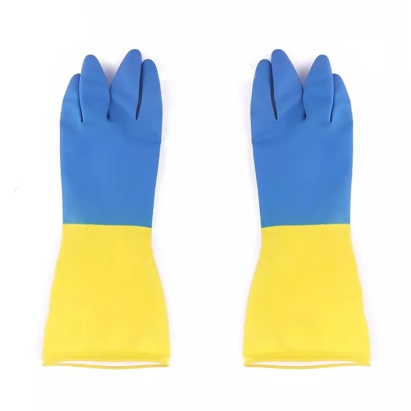 Zweifarbige chemische beständige Latex-Handschuhe arbeiten Teller-Reinigungs-Latex-chemische Handschuhe im Garten