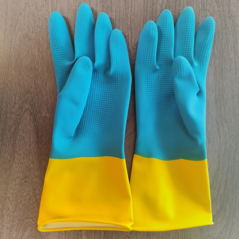 Latex-Abwasch-Handschuhe des Küchen-Latex-industrielle zweifarbige Handschuh-32CM